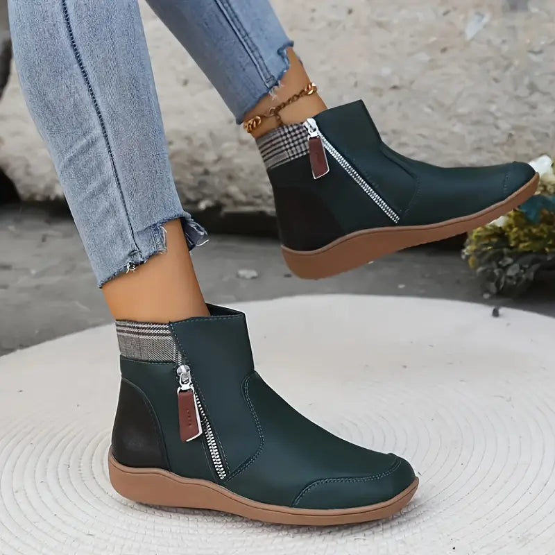 Shirley - Patchwork Zip Ankle Boots