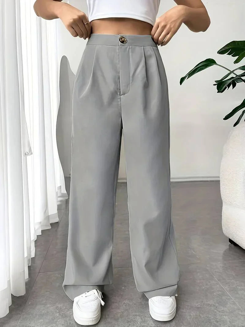Dominique - High Waist Wide Leg Pants — Grey