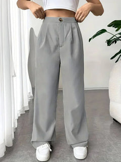 Dominique - High Waist Wide Leg Pants — Grey