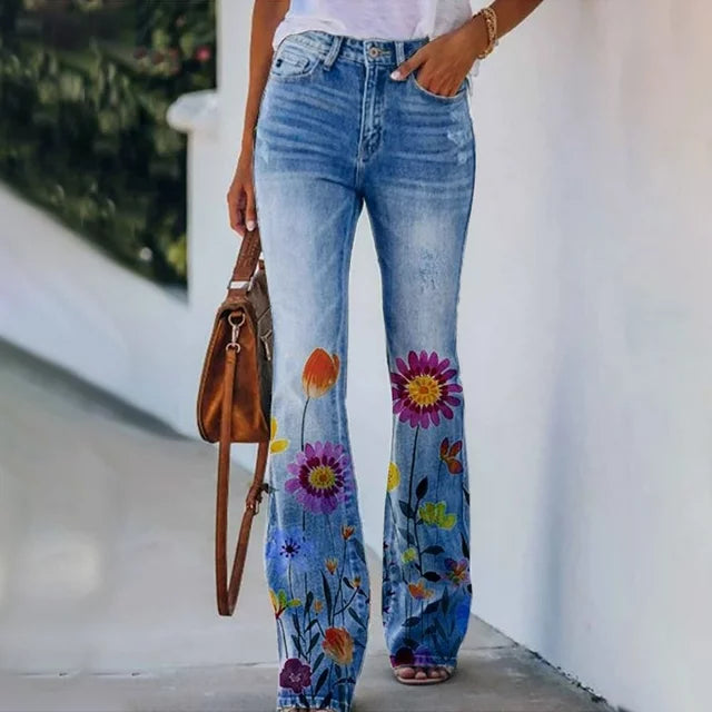 Madeline - Floral Print Jeans — Purple