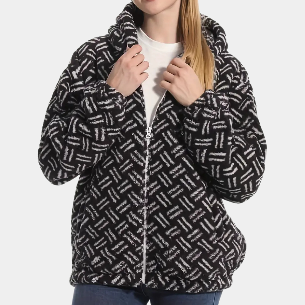 Cecilia - Patterned Fleece Jacket — Black