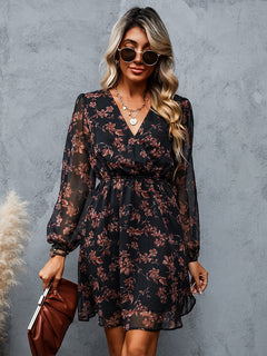 Charlotte - Floral Chiffon Mini Dress — Black