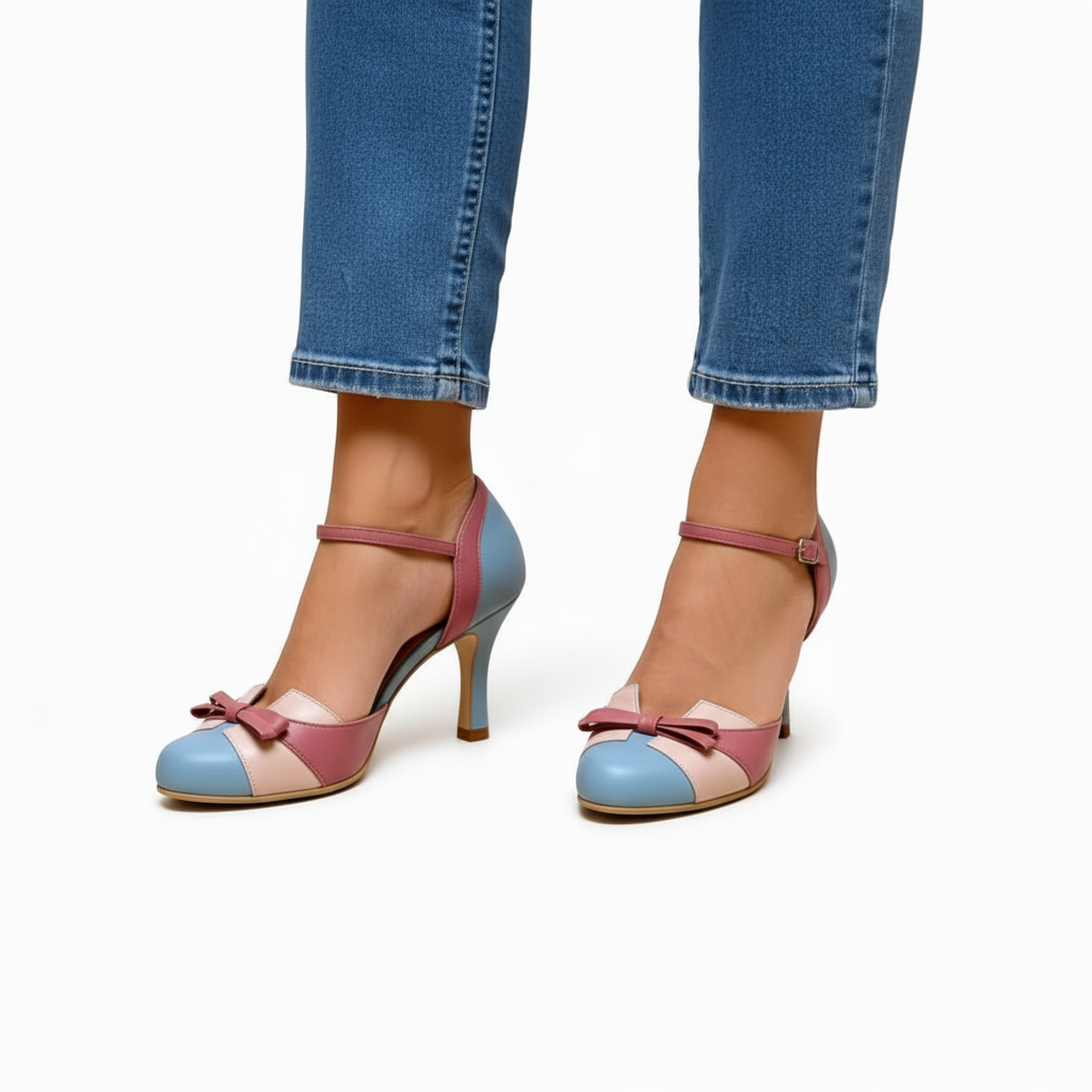 Nerissa - Bow Front Colour Block Heels
