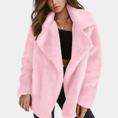 Mirabel - Faux Fur Coat with Lapels — Pink