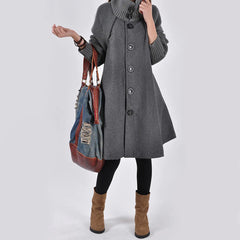 Primrose - A-line Wool Coat with Hood — Grey