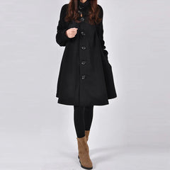 Primrose - A-line Wool Coat with Hood — Black