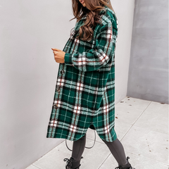 Elodie - Plaid Longline Coat — Green