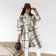 Elodie - Plaid Longline Coat — Grey White