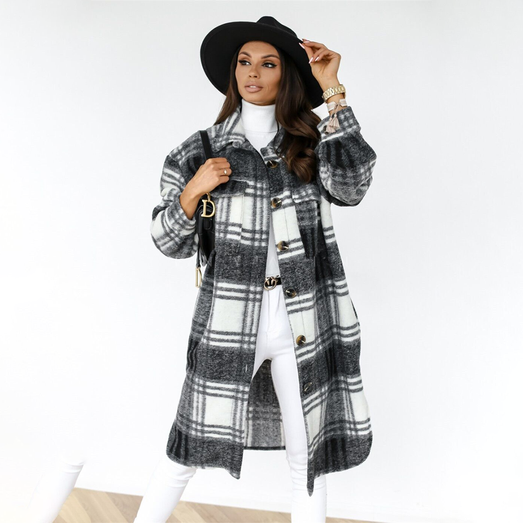 Elodie - Plaid Longline Coat — Black