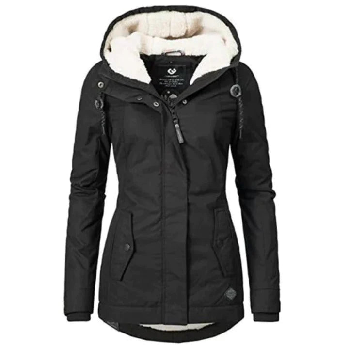 Michaela - Hooded Parka with Fur Trim — Black