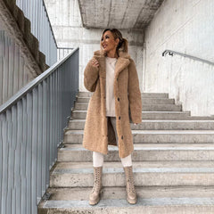 Matilda - Teddy Coat with Buttons — Khaki