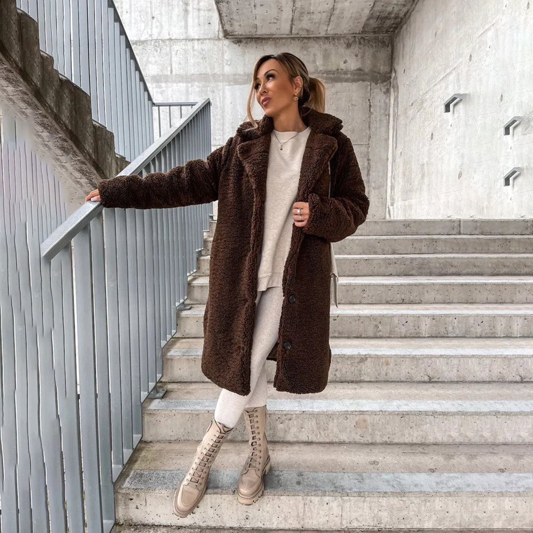 Matilda - Teddy Coat with Buttons — Coffee