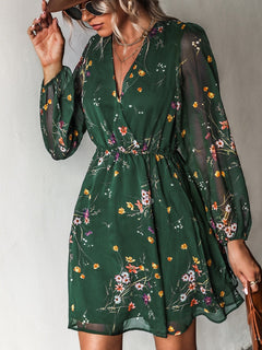 Charlotte - Floral Chiffon Mini Dress — Green