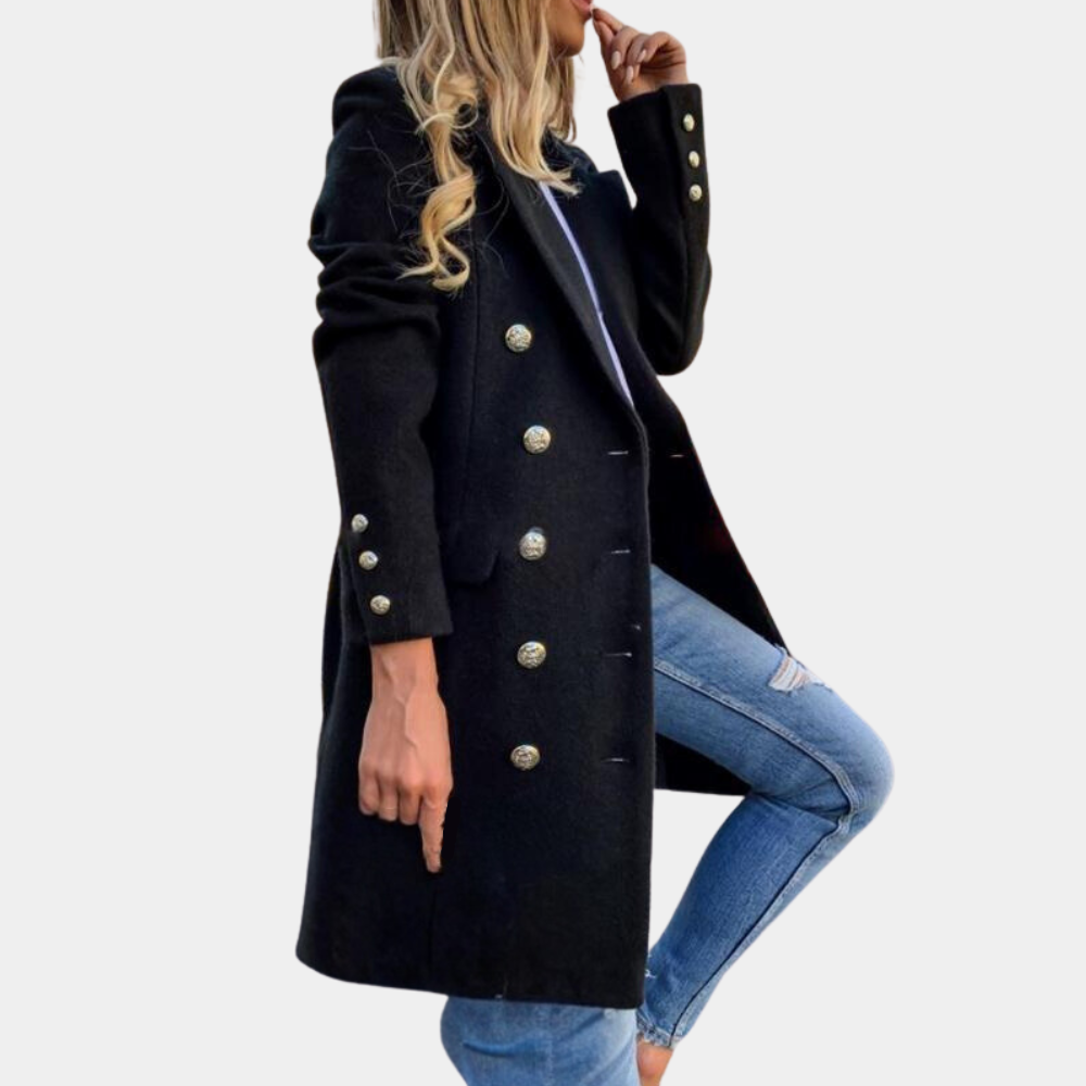 Charmaine - Double Breasted Coat with Belt — Black