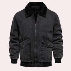 Alastair - Denim Jacket with Fur Collar — Black
