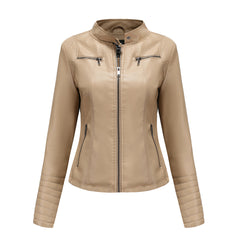 Alberta - Faux Leather Moto Jacket — Apricot