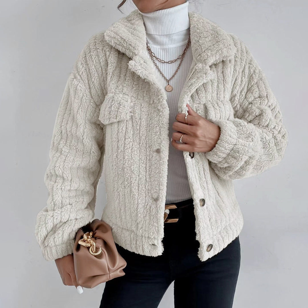 Eileen - Teddy Button Jacket — Apricot