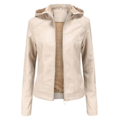 Roxanne - Hooded Faux Leather Jacket — Apricot