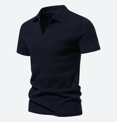 Benjamin - Knit V Neck Polo — Dark Blue