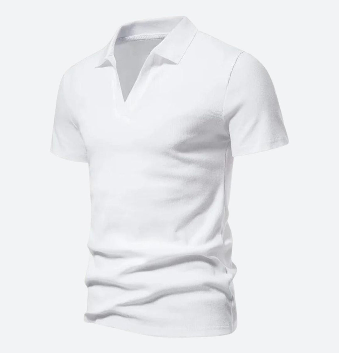 Benjamin - Knit V Neck Polo — White