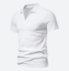 Benjamin - Knit V Neck Polo — White