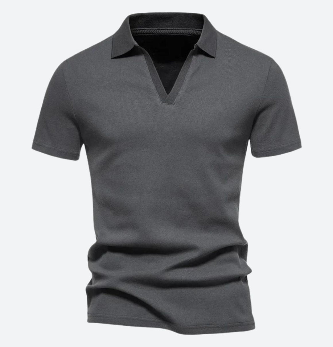 Benjamin - Knit V Neck Polo — Grey