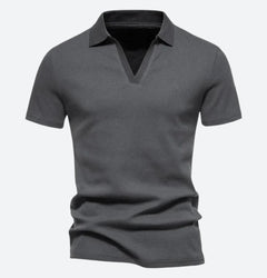 Benjamin - Knit V Neck Polo — Grey