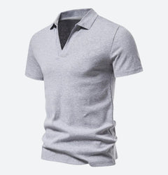Benjamin - Knit V Neck Polo — Litch Grey