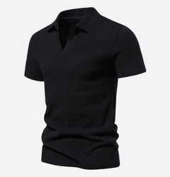 Benjamin - Knit V Neck Polo — Black