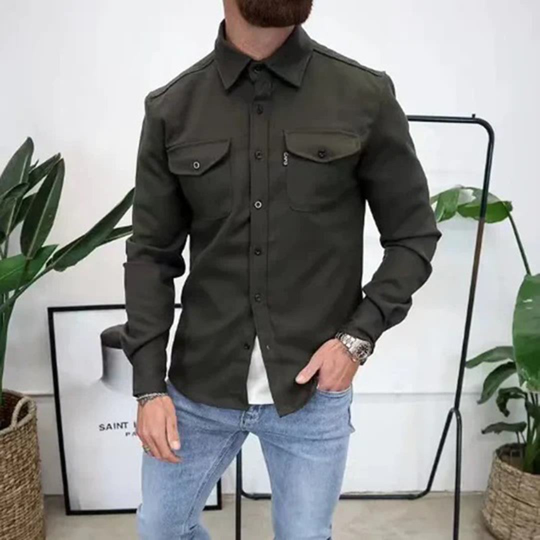 Clarence - Cotton Overshirt with Pockets — Army green