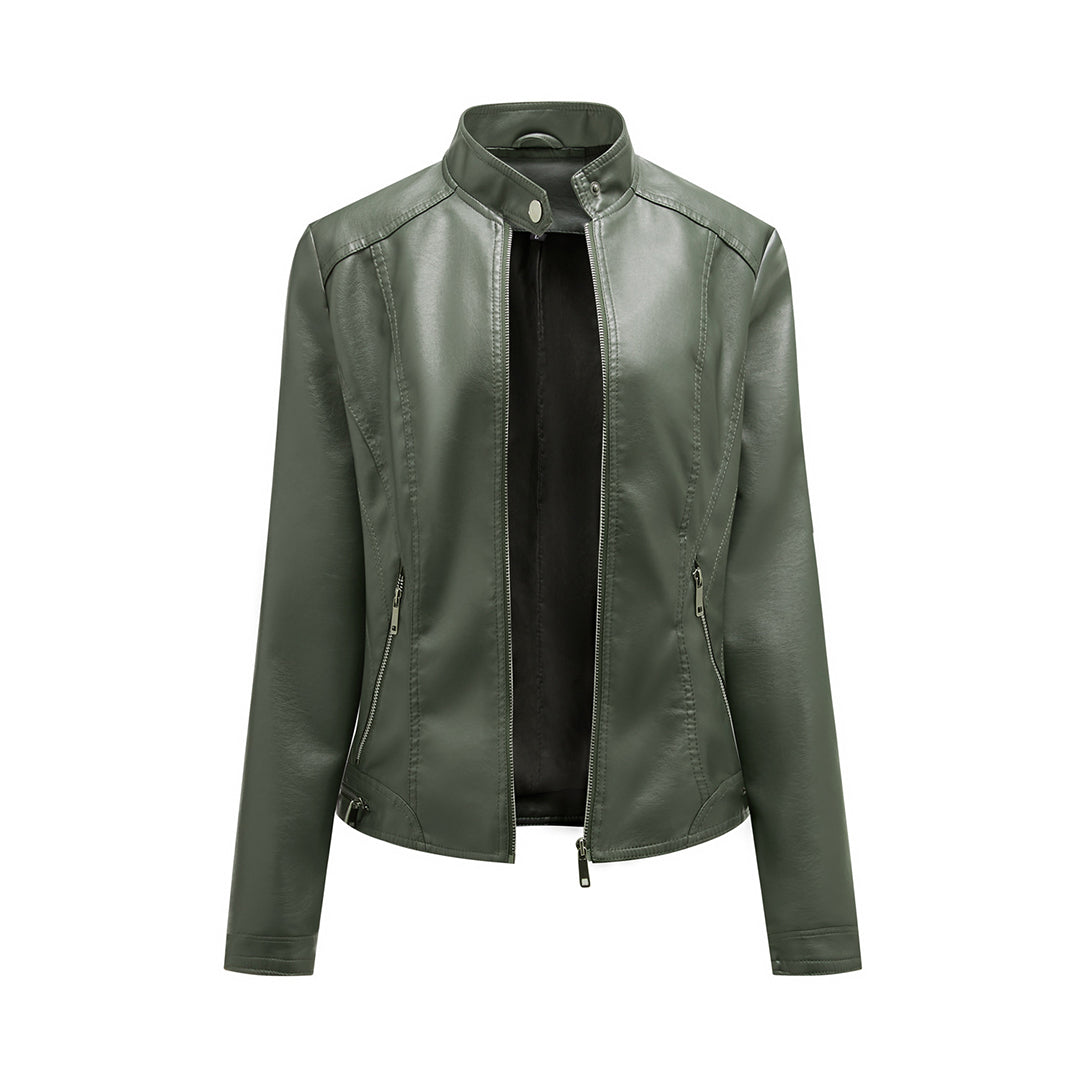 Colette - Faux Leather Zip Jacket — Army green