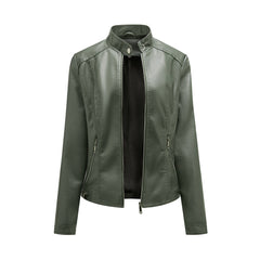 Colette - Faux Leather Zip Jacket — Army green