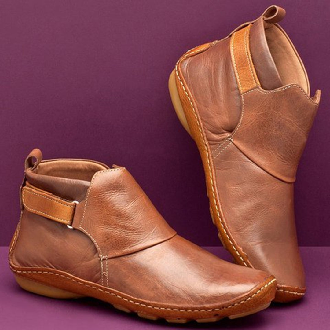 Kimberley - Leather Boots with Ankle Strap — Auburn
