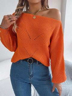 Paulette - Off Shoulder Knit Jumper — Orange