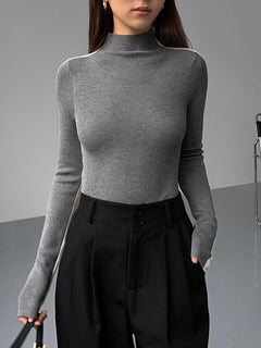 Sophie - Contrast Trim Turtleneck — Grey - White