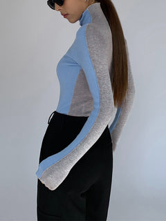 Sophie - Contrast Trim Turtleneck — Blue - Grey