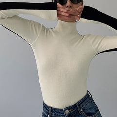 Sophie - Contrast Trim Turtleneck — White - Black