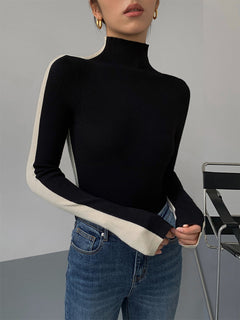 Sophie - Contrast Trim Turtleneck — Black - White