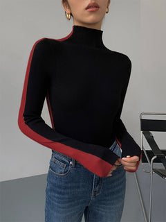 Sophie - Contrast Trim Turtleneck — Black - Red