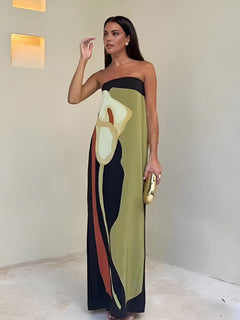 Sophie - Abstract Print Strapless Maxi