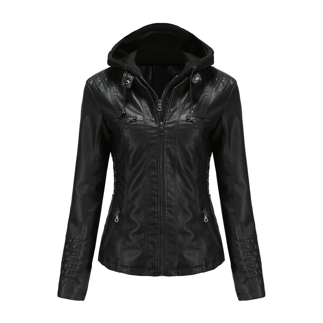 Charlotte - Faux Leather Jacket with Hood — Black