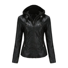 Charlotte - Faux Leather Jacket with Hood — Black