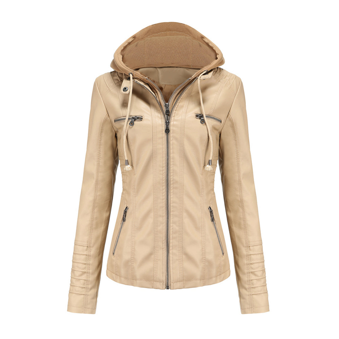 Charlotte - Faux Leather Jacket with Hood — Apricot