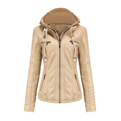Charlotte - Faux Leather Jacket with Hood — Apricot