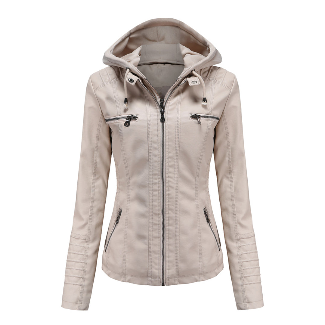Charlotte - Faux Leather Jacket with Hood — Beige
