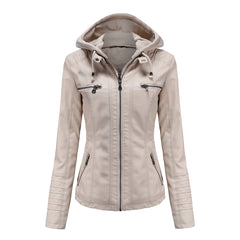 Charlotte - Faux Leather Jacket with Hood — Beige
