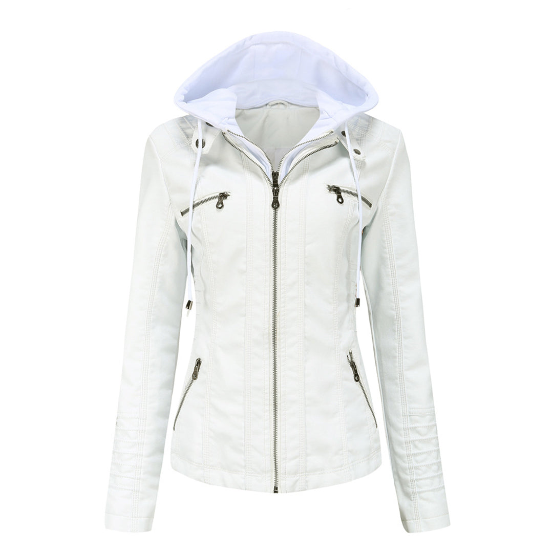 Charlotte - Faux Leather Jacket with Hood — White