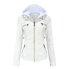 Charlotte - Faux Leather Jacket with Hood — White