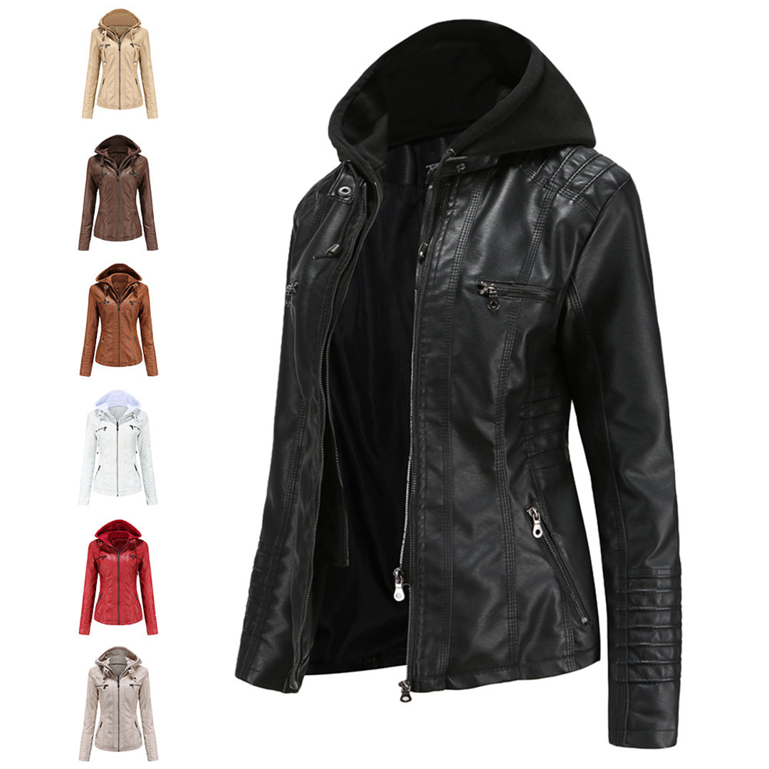 Charlotte - Faux Leather Jacket with Hood