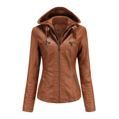 Charlotte - Faux Leather Jacket with Hood — Camel